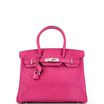 Hermes Birkin Handbag Pink Ostrich with Palladium Hardware 30 Pink