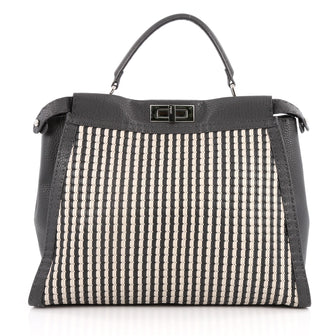 Fendi Selleria Peekaboo Handbag Woven Leather XL Gray 2019701