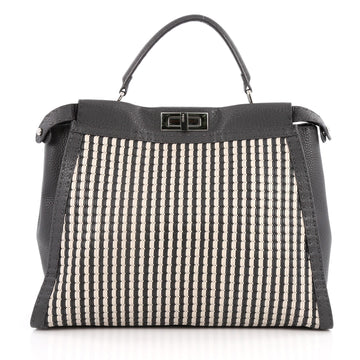 Fendi Selleria Peekaboo Handbag Woven Leather XL Gray 2019701