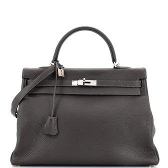 Hermes Kelly Handbag Grey Togo with Palladium Hardware 35