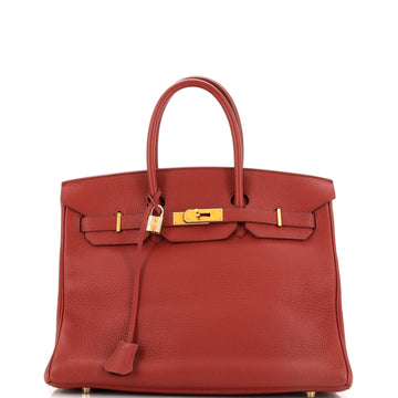 Hermes Birkin Handbag Red Fjord with Gold Hardware 35