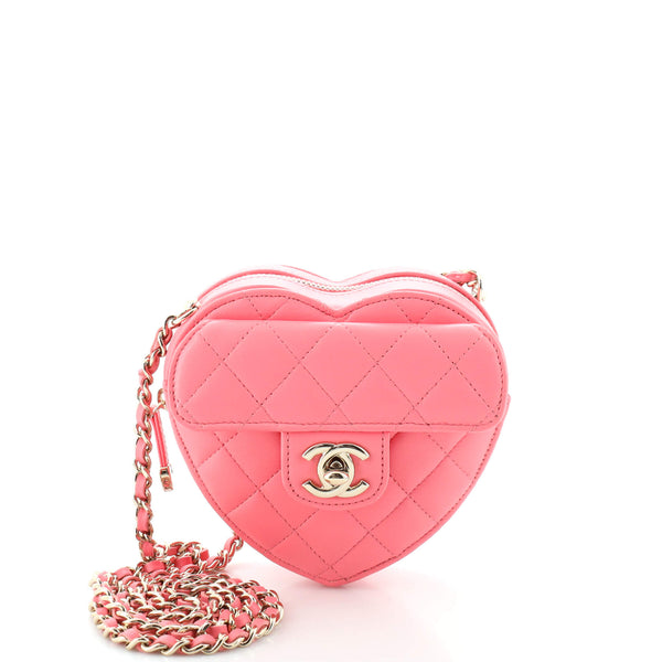 Chanel CC in Love Heart Clutch with Chain Quilted Lambskin Pink