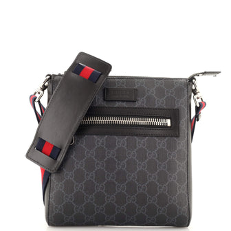 Gucci Web Strap Front Zip Messenger Bag GG Coated Canvas Small