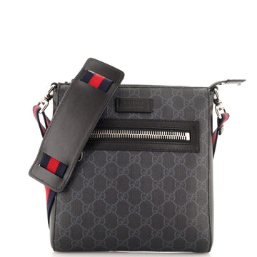 Gucci Web Strap Front Zip Messenger Bag GG Coated Canvas Small