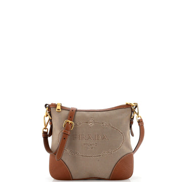 Prada Logo Messenger Bag Canvas with Leather Small