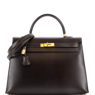 Hermes Kelly Handbag Brown Box Calf with Gold Hardware 35