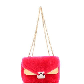 Fendi Monster Bug Chain Shoulder Bag Shearling with Zucca Coated Canvas Mini