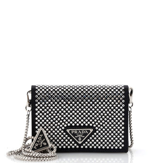 Prada Flap Card Holder with Chain Satin with Crystals