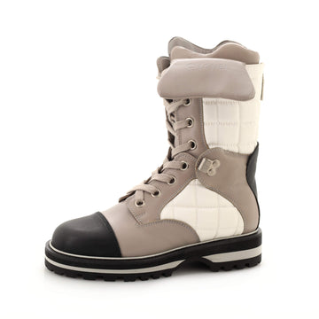 Chanel Women's CC Chocolate Bar Lace Up Winter Boots Quilted Nylon and Leather