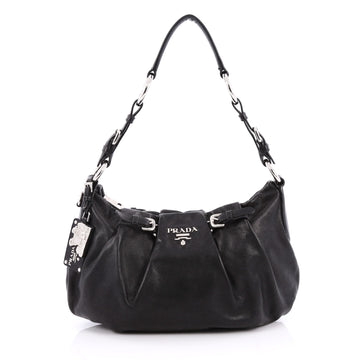 Prada Buckle Pleated Shoulder Bag Soft Calfskin Small Black 2020101