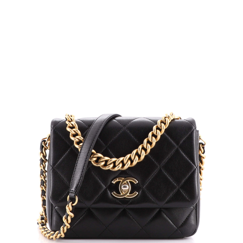 Chanel Side Note Flap Bag Quilted Lambskin Small Black 2020192