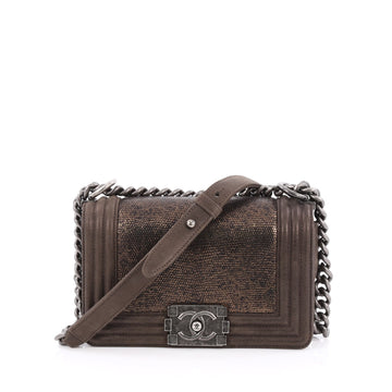 Chanel Boy Flap Bag Lizard Small Brown 2020701