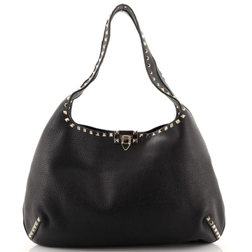 Valentino Garavani Rockstud Flip Lock Hobo Leather Large