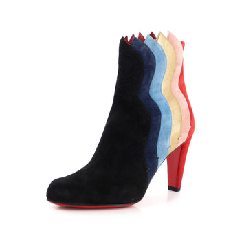 Christian Louboutin Women's Wavy Ankle Boots Colorblock Suede 85