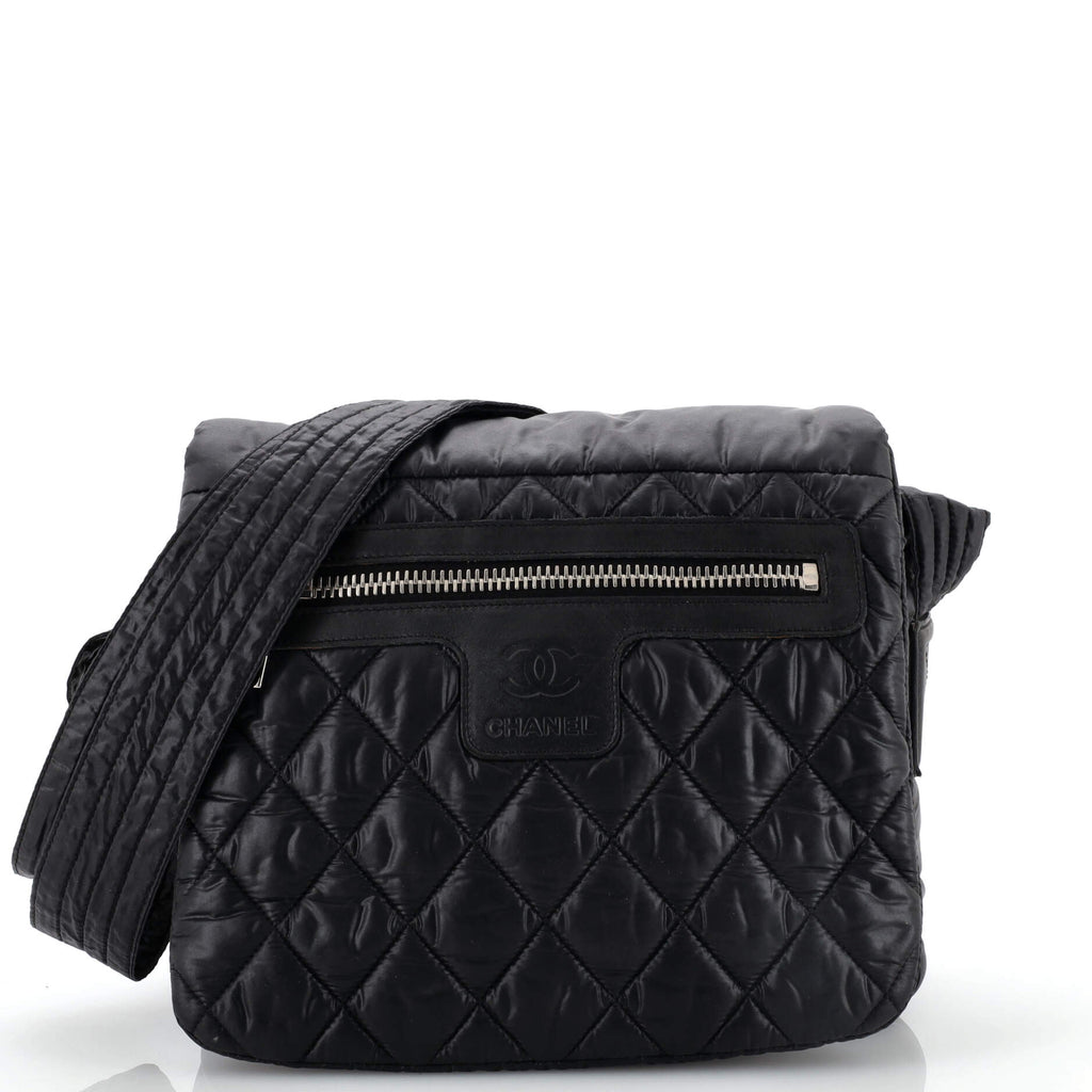 Chanel Coco Cocoon Messenger Bag Quilted Nylon Medium Black 2021121