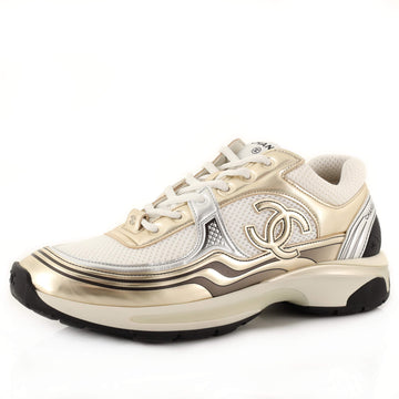 Chanel Women's CC Low-Top Sneakers Fabric and Laminated Leather
