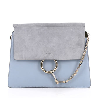 Chloe Faye Shoulder Bag Leather and Suede Medium Blue 2021402