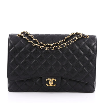 Chanel Classic Double Flap Bag Quilted Caviar Maxi Black