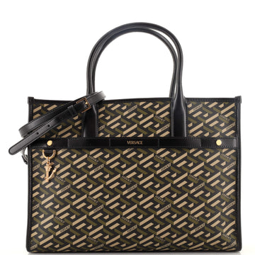 Versace Top Handle Tote La Greca Signature Coated Canvas Medium