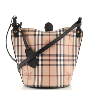 Burberry Lorne Bucket Bag Haymarket Coated Canvas Small