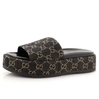 Gucci Women's Angelina Platform Slide Sandals GG Denim
