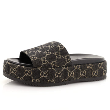 Gucci Women's Angelina Platform Slide Sandals GG Denim