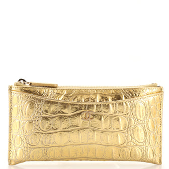 Chanel CC Zip Pouch Crocodile Embossed Metallic Calfskin Long