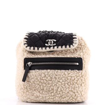 Chanel Coco Neige Flap Backpack Shearling with Quilted Nylon Small