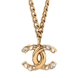 Chanel Giant CC Pendant Necklace Metal with Crystal and Faux Pearl