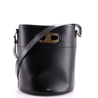 Celine Maillon Triomphe Leather Bucket Bag in Black
