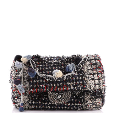 Chanel Pom Pom CC Flap Bag Quilted Tweed Medium