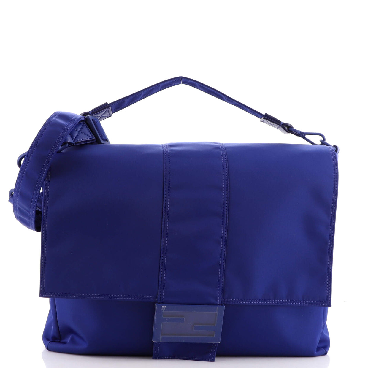 Fendi Baguette Flap Messenger Bag Nylon Large Blue 202293171