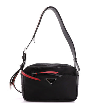 Prada New Vela Shoulder Bag Tessuto with Studded Leather Small
