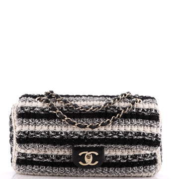 Chanel Classic Single Flap Bag Woven Tweed with Leather Medium