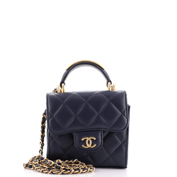 Chanel Square Classic Flap Logo Top Handle Clutch with Chain Quilted Lambskin