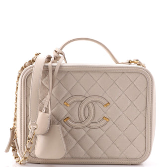 Chanel Filigree Vanity Case Quilted Caviar Large