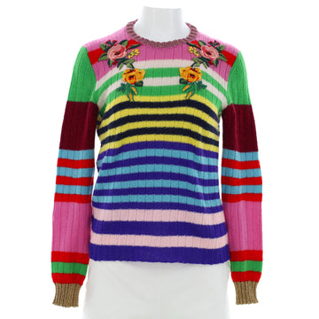 Gucci Women's Striped Crewneck Sweater Embroidered Wool Blend