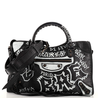 Balenciaga City Graffiti Classic Studs Bag Leather Medium