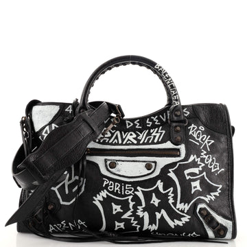 Balenciaga City Graffiti Classic Studs Bag Leather Medium