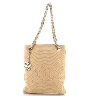 Chanel Vintage Camellia Charm Tote Quilted Suede