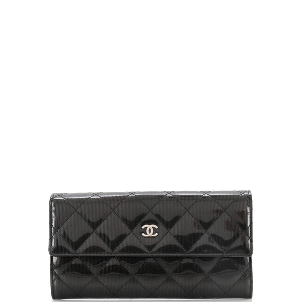 CC Gusset Flap Wallet Quilted Striated Metallic Patent Long