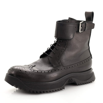 Louis Vuitton Men's Brogue Buckle Strap Ankle Boots Leather