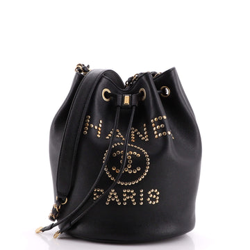 Chanel Deauville Drawstring Bucket Bag Studded Caviar Medium