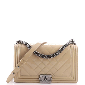 Chanel Boy Flap Bag Chevron Patent Old Medium