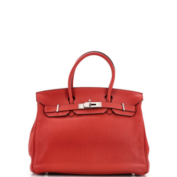 Hermes Birkin Handbag Red Clemence with Palladium Hardware 30