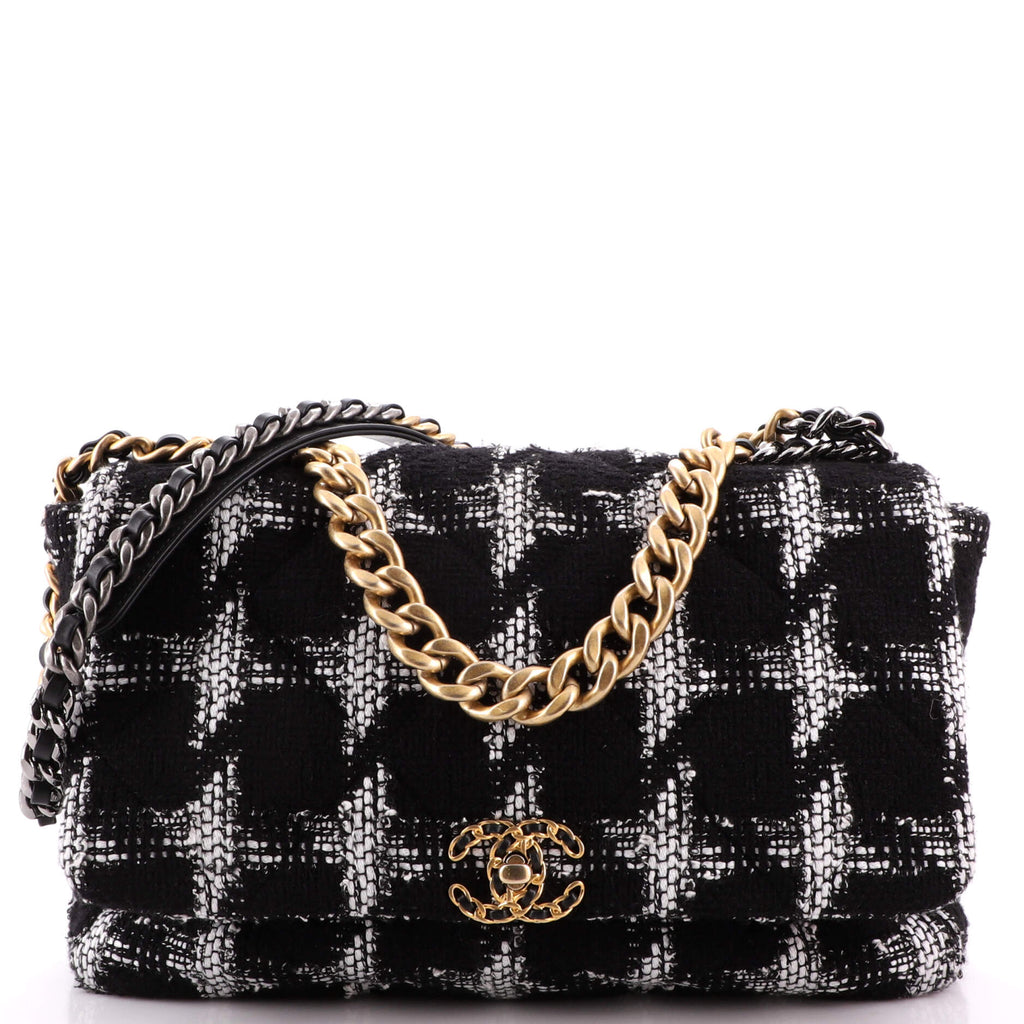 Chanel 19 Flap Bag Quilted Tweed Maxi Black 20229347