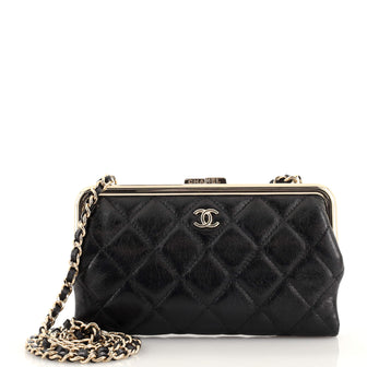 Chanel Logo Clasp Frame Clutch with Chain Quilted Lambskin Small