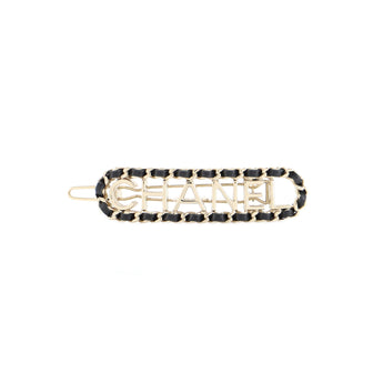 Chanel Vintage Allure Logo Chain Hair Clip Metal and Leather