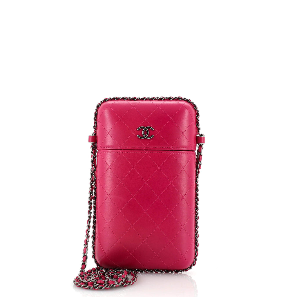 Chanel Chain Around Phone Holder Box Crossbody Quilted Lambskin Pink  20229386