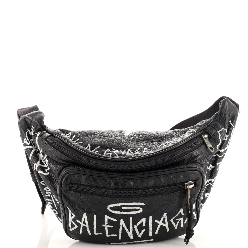 Balenciaga Graffiti Waist Bag Leather Black Ruthenium Hardware